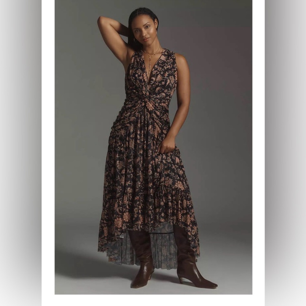 4SI3NNA Anthropologie V-Neck Sleeveless Floral Mesh Midi High-Low Dress Boho 3X